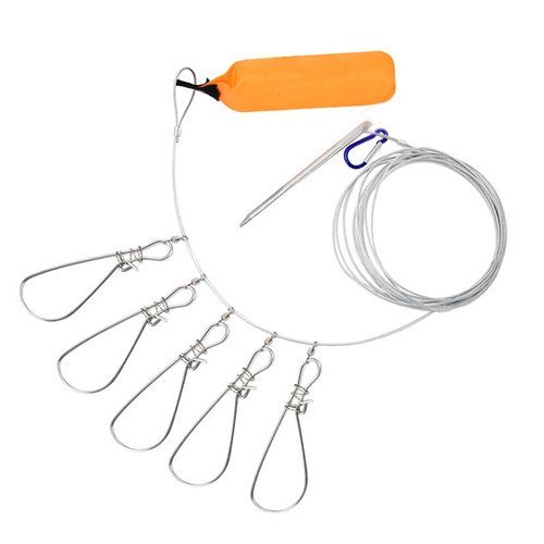 Fishing Lock Buckle with Reel Stainless Steel Lanyard Live Fish Lock Belt Fishing Tackle Stringer Fishing Lock Fish Buckle Tools